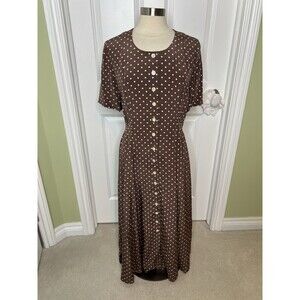 The J. PETERMAN Company 100% Silk Shirt Dress Brown Polka Dot Print Size 12 New